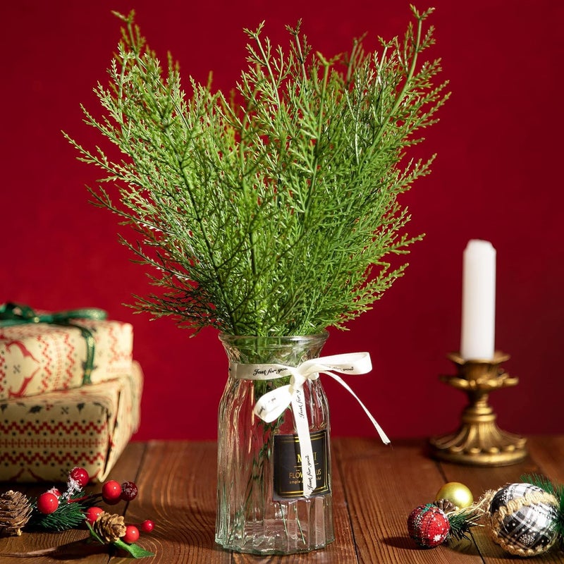 Alpurple 60 Pcs Artificial Pine Branches- 13.7 Inches Fake Greenery Pine Sprigs- Plastic Faux Pine Picks for Christmas DIY Garland Wreath Floral Home Garden Decoration - Image 5